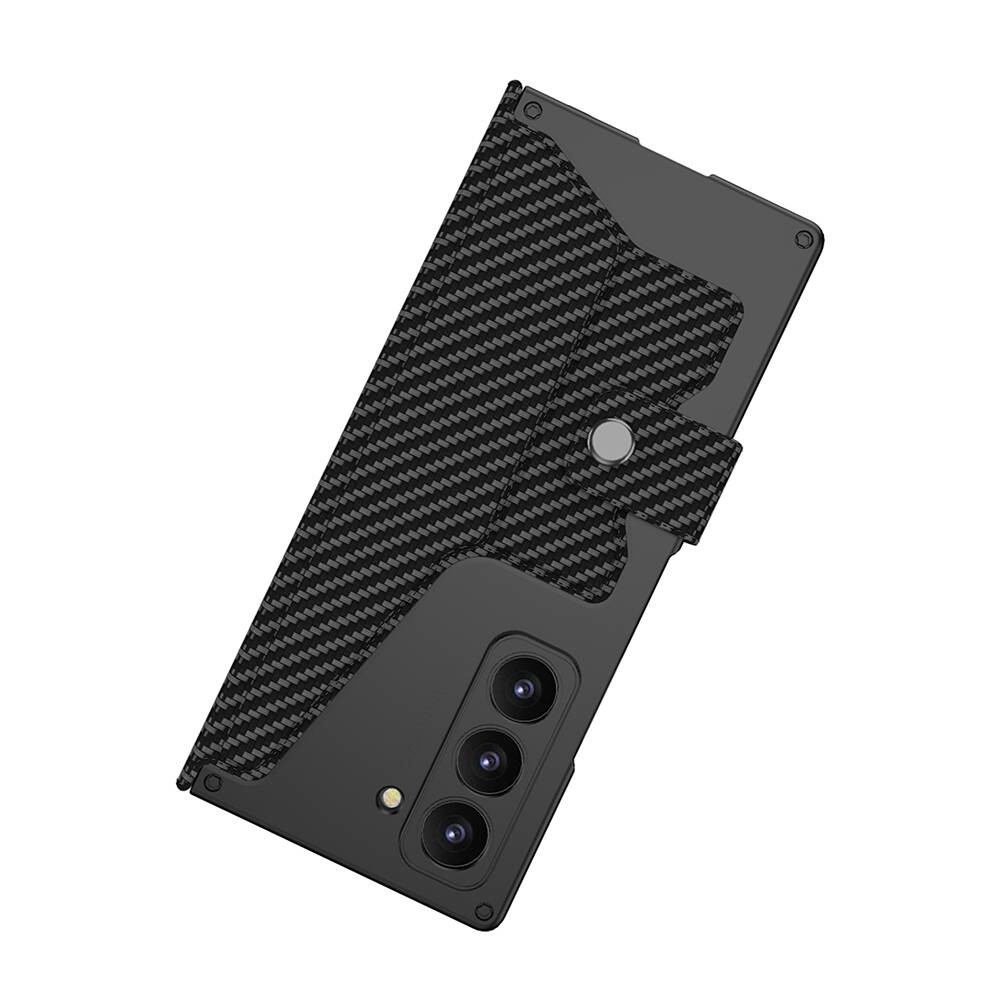 Samsung Galaxy Z Fold 6 Uyumlu Kılıf Kamera Korumalı Karbon Tasarımlı Zore Kıpta Kalemli Fest Kapak - 1