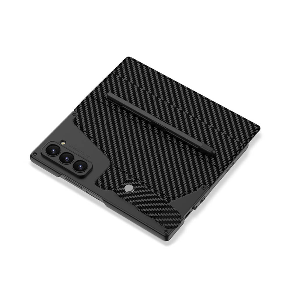 Samsung Galaxy Z Fold 6 Uyumlu Kılıf Kamera Korumalı Karbon Tasarımlı Zore Kıpta Kalem Bölmeli Fest Kapak - 2