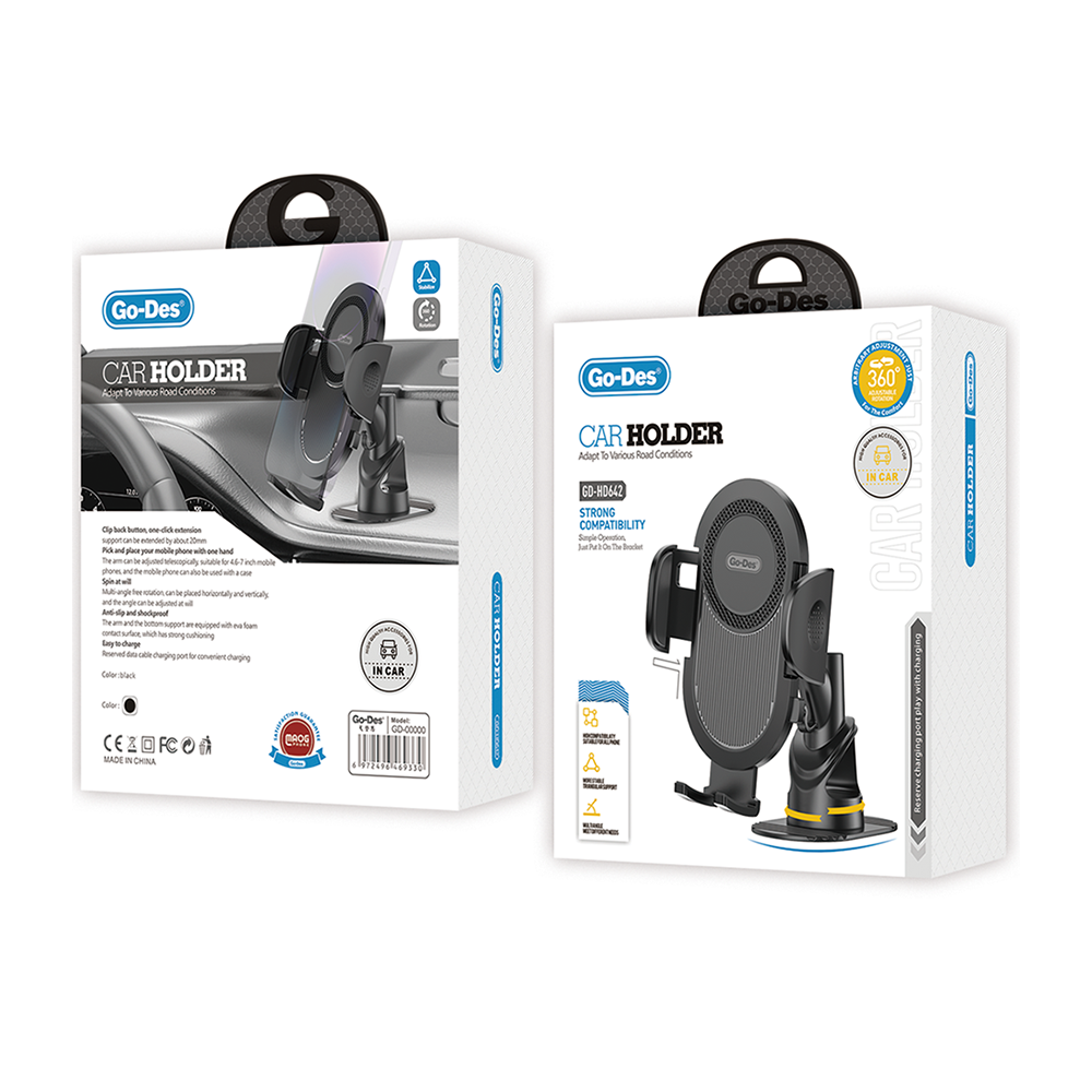 Go Des GD-HD642 360° Dönebilen Vantuzlu Tasarım Araç Telefon Tutucu - 3