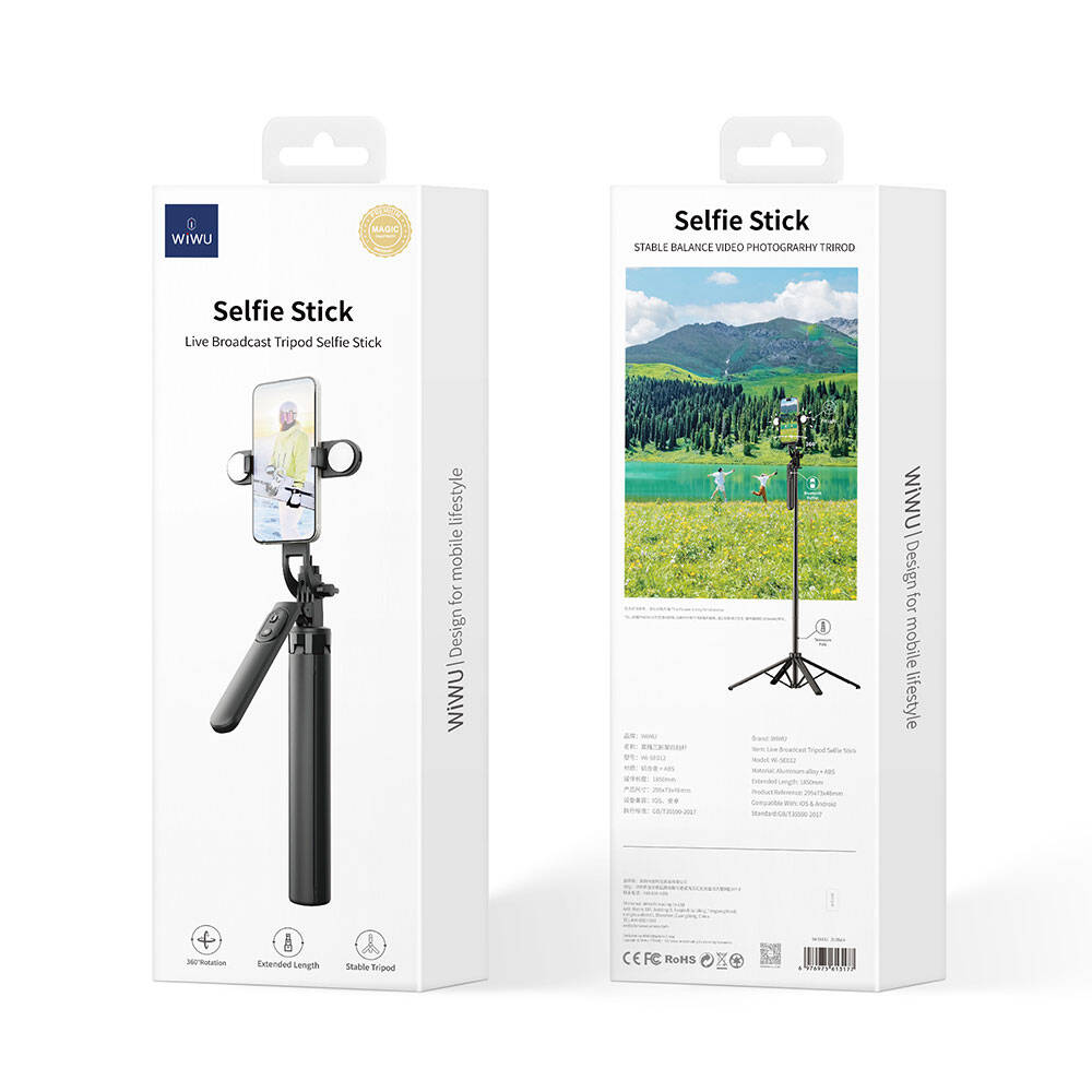 Wiwu Wi-SE012 Canlı Yayın Dolgu Işıklı Teleskopik Tripod ve Selfie Çubuğu - 3