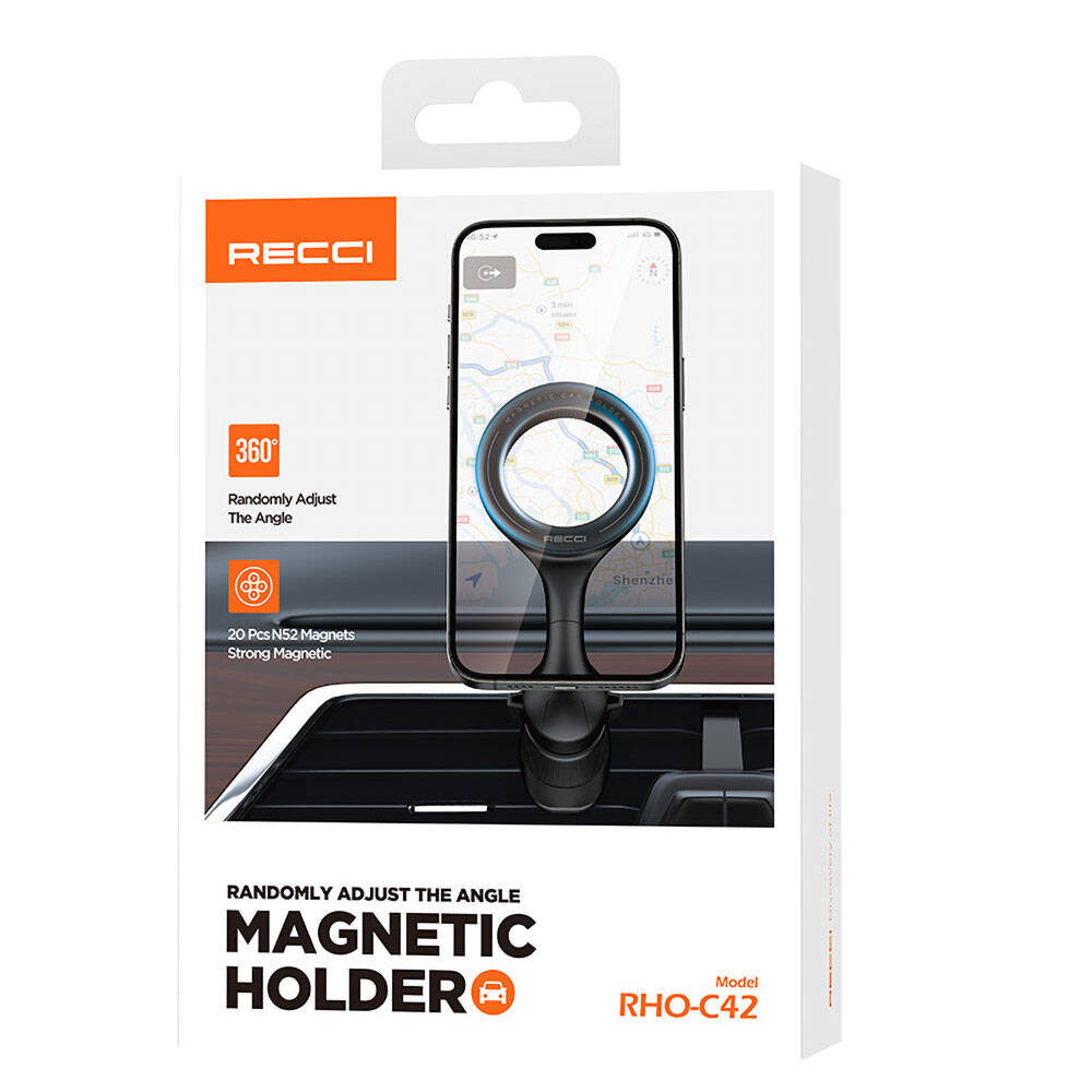 Recci RHO-C42 Magsafe Magnetik 360° Dönebilen Havalandırma Tasarım Araç Telefon Tutucu - 11