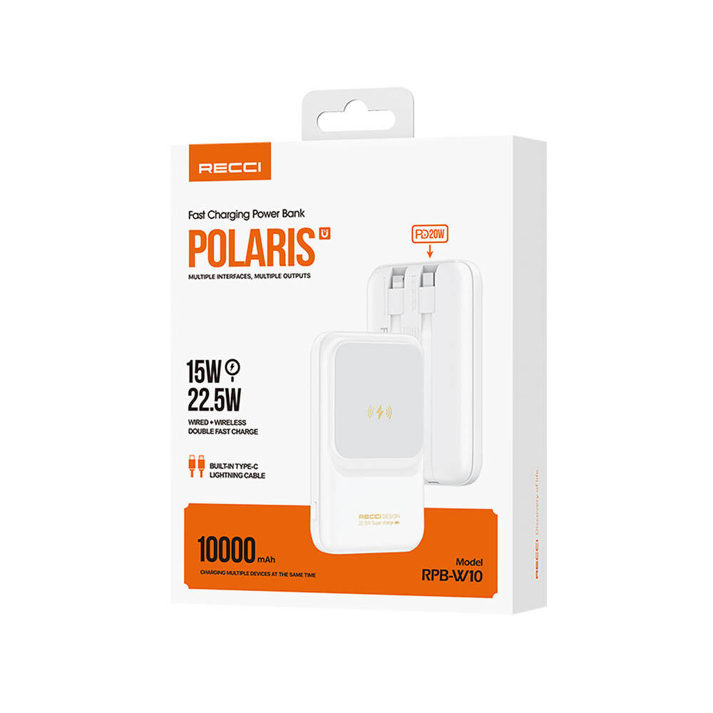 Recci RPB-W10 Polaris Serisi Çift Kablolu LED Dijital Göstergeli Wireless Powerbank 15W 10000mAh - 10