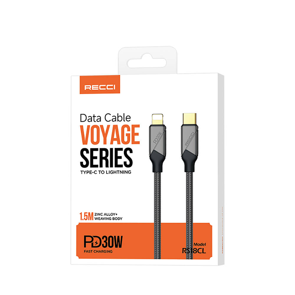 Recci RS18CL Voyage Serisi Type-C to Lightning PD 30W Hızlı Şarj Özellikli Data ve Şarj Kablosu 1.5M - 1