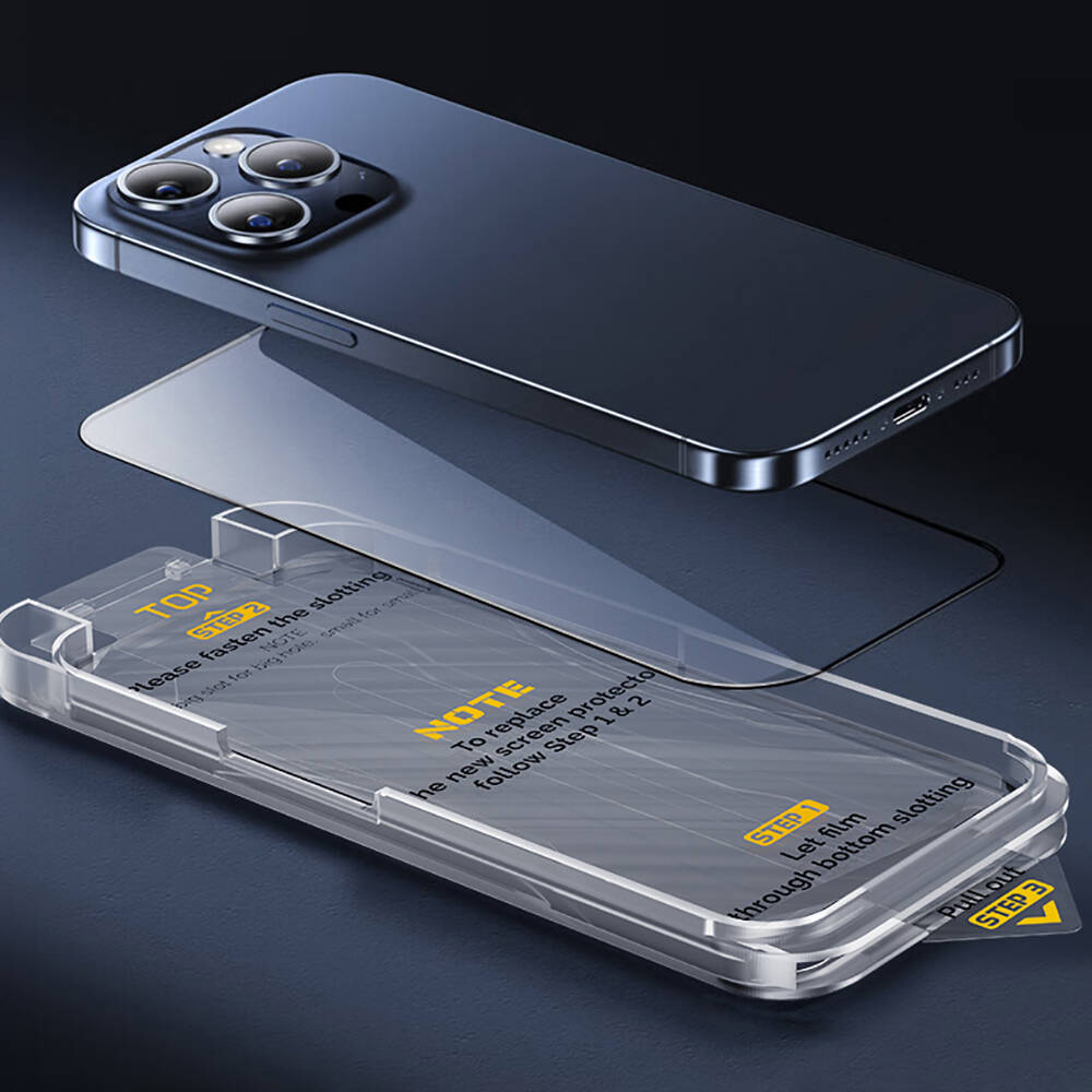 Apple iPhone 14 Pro Uyumlu Wiwu SQ-008 Oleofobik Easy Install Darbeye Karşı Dayanıklı Temperli Cam Ekran Koruyucu + Kolay Uygulama Aparatlı - 6