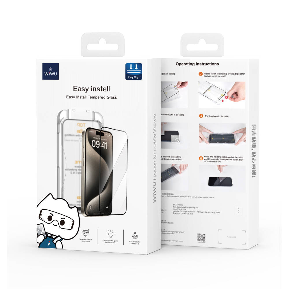 Apple iPhone 14 Uyumlu Wiwu SQ-008 Oleofobik Easy Install Darbeye Karşı Dayanıklı Temperli Cam Ekran Koruyucu + Kolay Uygulama Aparatlı - 4