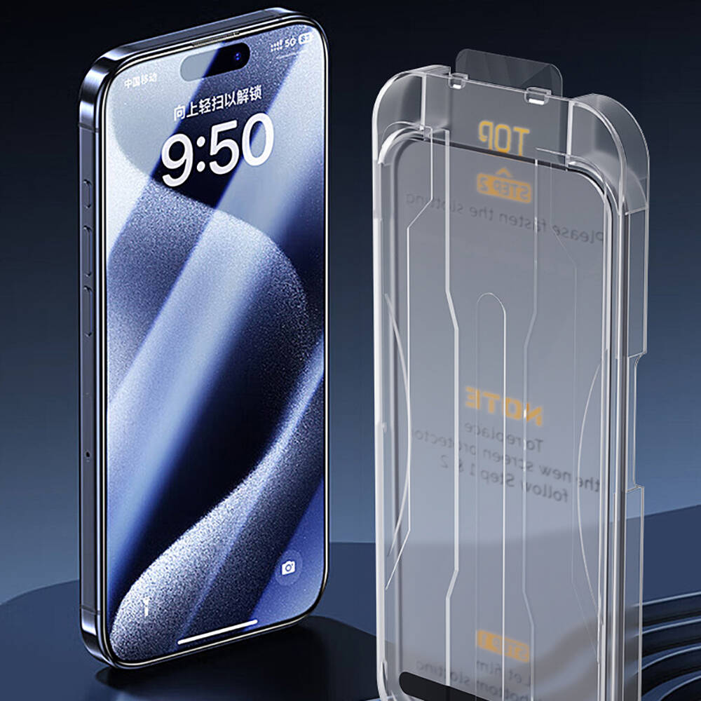 Apple iPhone 15 Pro Uyumlu Wiwu SQ-008 Oleofobik Easy Install Darbeye Karşı Dayanıklı Temperli Cam Ekran Koruyucu + Kolay Uygulama Aparatlı - 10