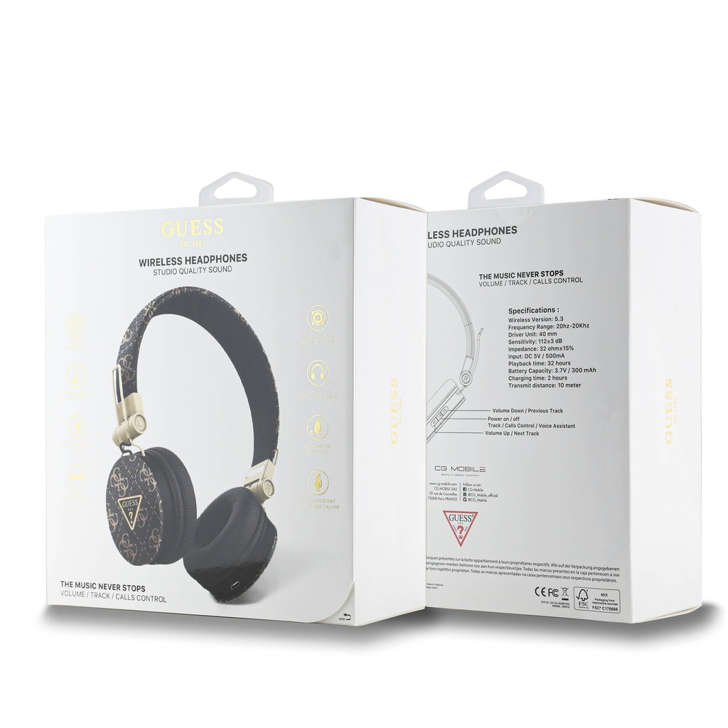Guess Orjinal Lisanslı PU Desenli Metal Üçgen Logolu Kulak Üstü Bluetooth Kulaklık - 3