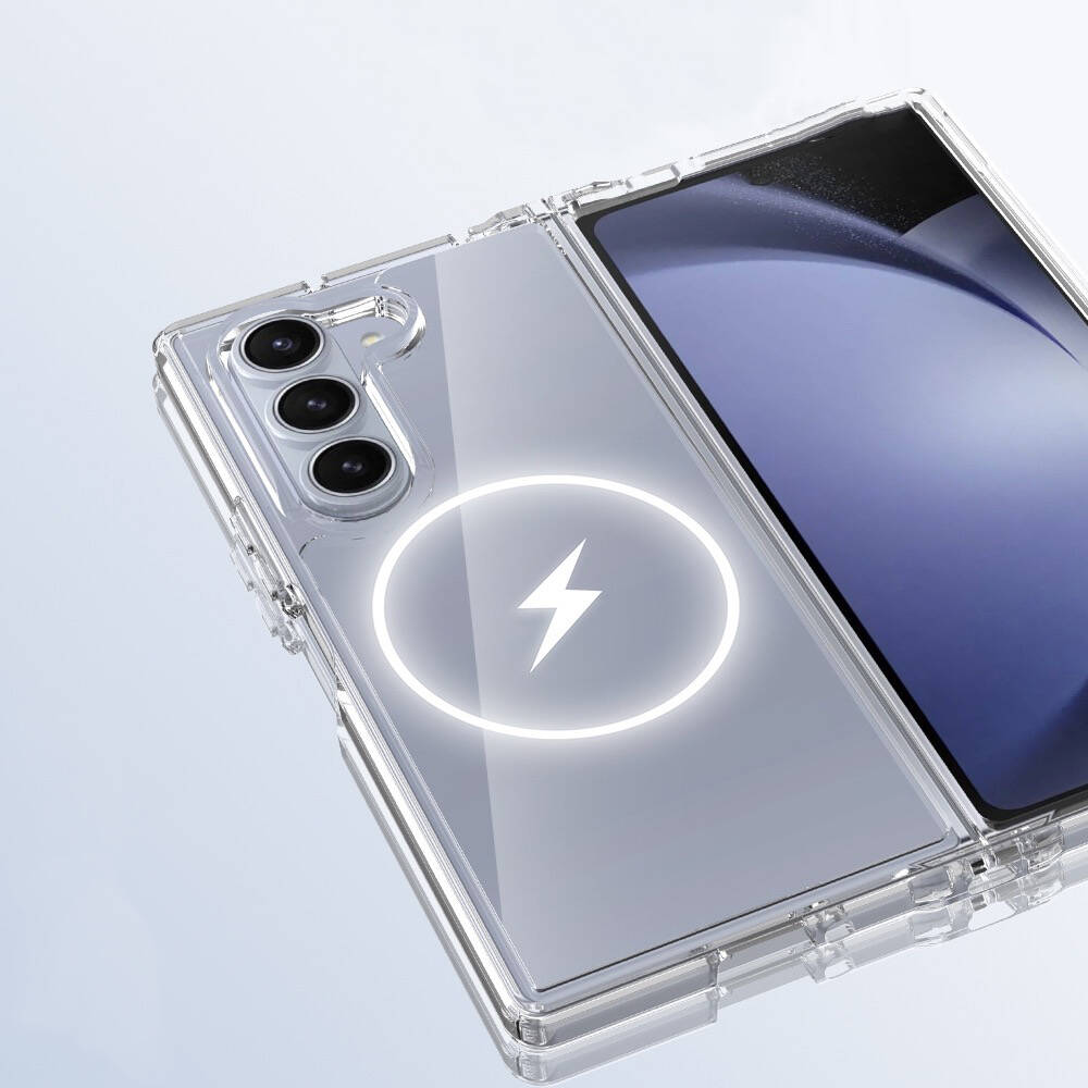 Samsung Galaxy Z Fold 6 Uyumlu Kılıf Magsafe Şarj Özellikli Şeffaf Sert PC Zore Embos Kapak - 3