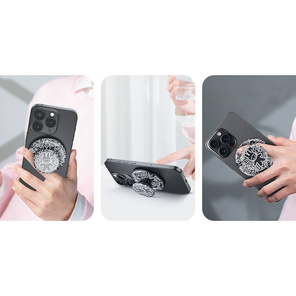 Benks Black and White Bunny Tasarımlı Magnetik Pop Soket Stand - 5