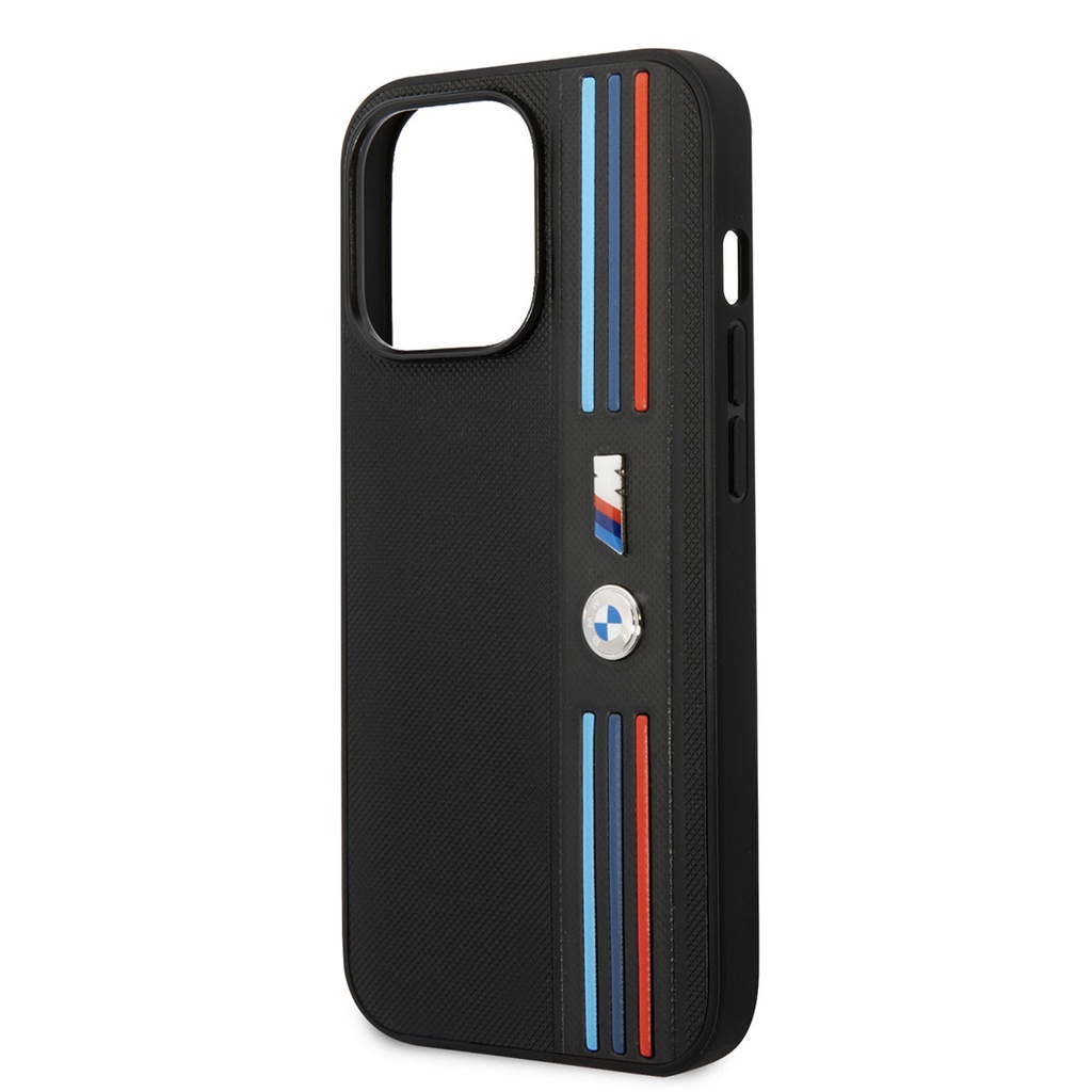 Apple iPhone 14 Pro Max Uyumlu Kılıf BMW PU Deri 3 Renkli Çizgili Örgü Dizayn Kapak - 2