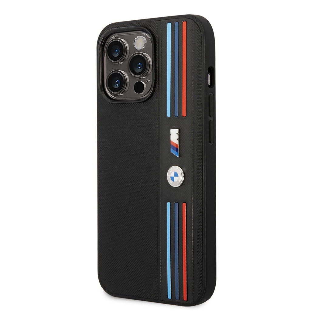 Apple iPhone 14 Pro Max Uyumlu Kılıf BMW PU Deri 3 Renkli Çizgili Örgü Dizayn Kapak - 4