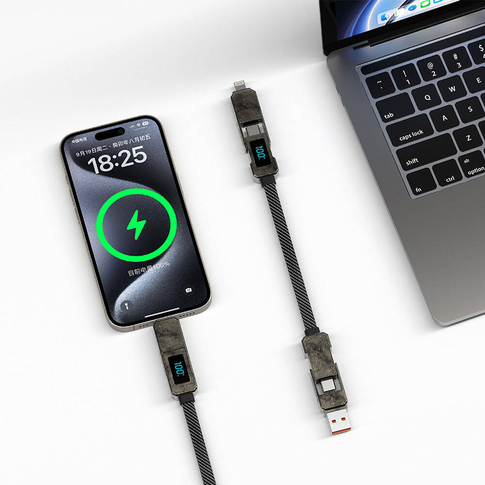 Wiwu Wi-C039 Titan Serisi 4in1 A+C to C+L LED Dijital Göstergeli Şarj ve Data Kablosu 15cm - 4