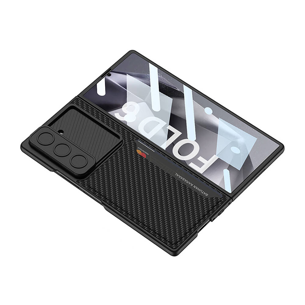 Samsung Galaxy Z Fold 6 Uyumlu Kılıf Kamera Korumalı Karbon Fiber Arka Yüzey Zore Kartlıklı Kıpta Sert Kapak - 1