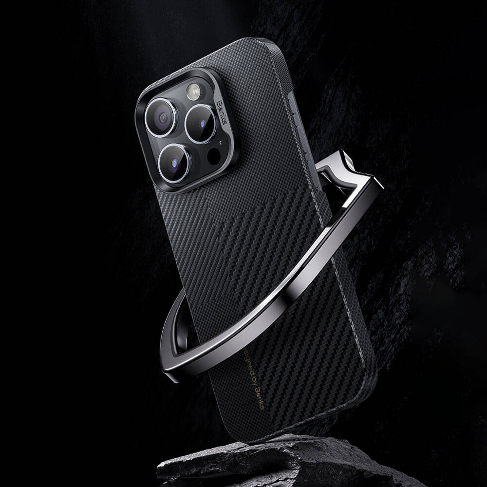 Apple iPhone 14 Pro Uyumlu Kılıf Magsafe Şarj Özellikli Karbon Fiber Benks Montage ArmorAir Kevlar Kapak - 8