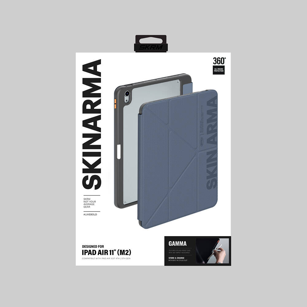 Apple iPad Air 11 2024 Uyumlu Kılıf SkinArma Kabartma Baskı Tasarımlı 360 Tam Koruma Arkası Şeffaf Standlı Gamma Kılıf - 14