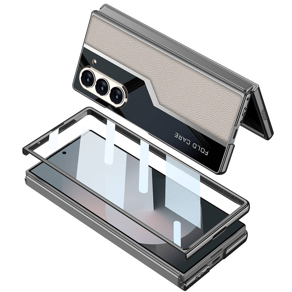 Samsung Galaxy Z Fold 6 Uyumlu Kılıf Ultra İnce Kamera Korumalı PC + Deri Arka Yüzey Zore Kıpta Poligan Kapak - 3