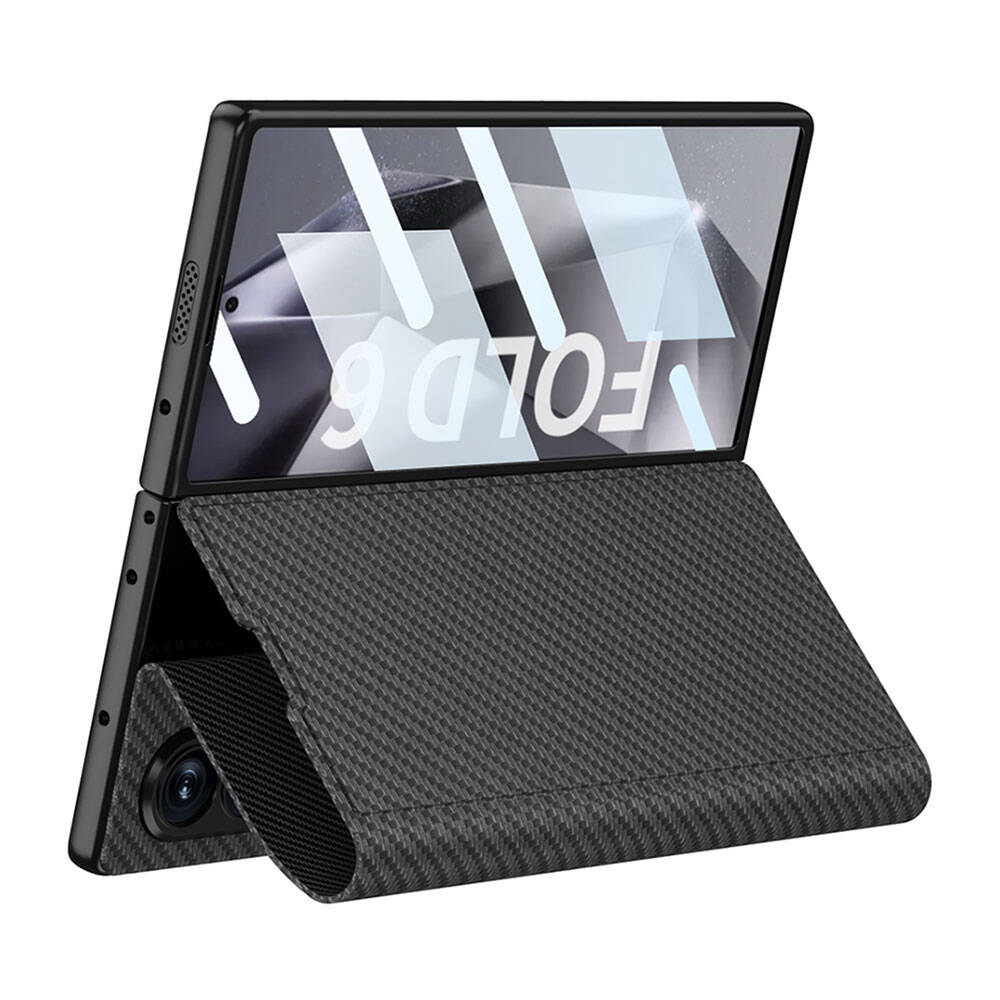 Samsung Galaxy Z Fold 6 Uyumlu Kılıf Karbon Fiber Tasarımlı Magnetik Tokalı Kartlıklı Zore Kıpta Zegna Kapak - 1