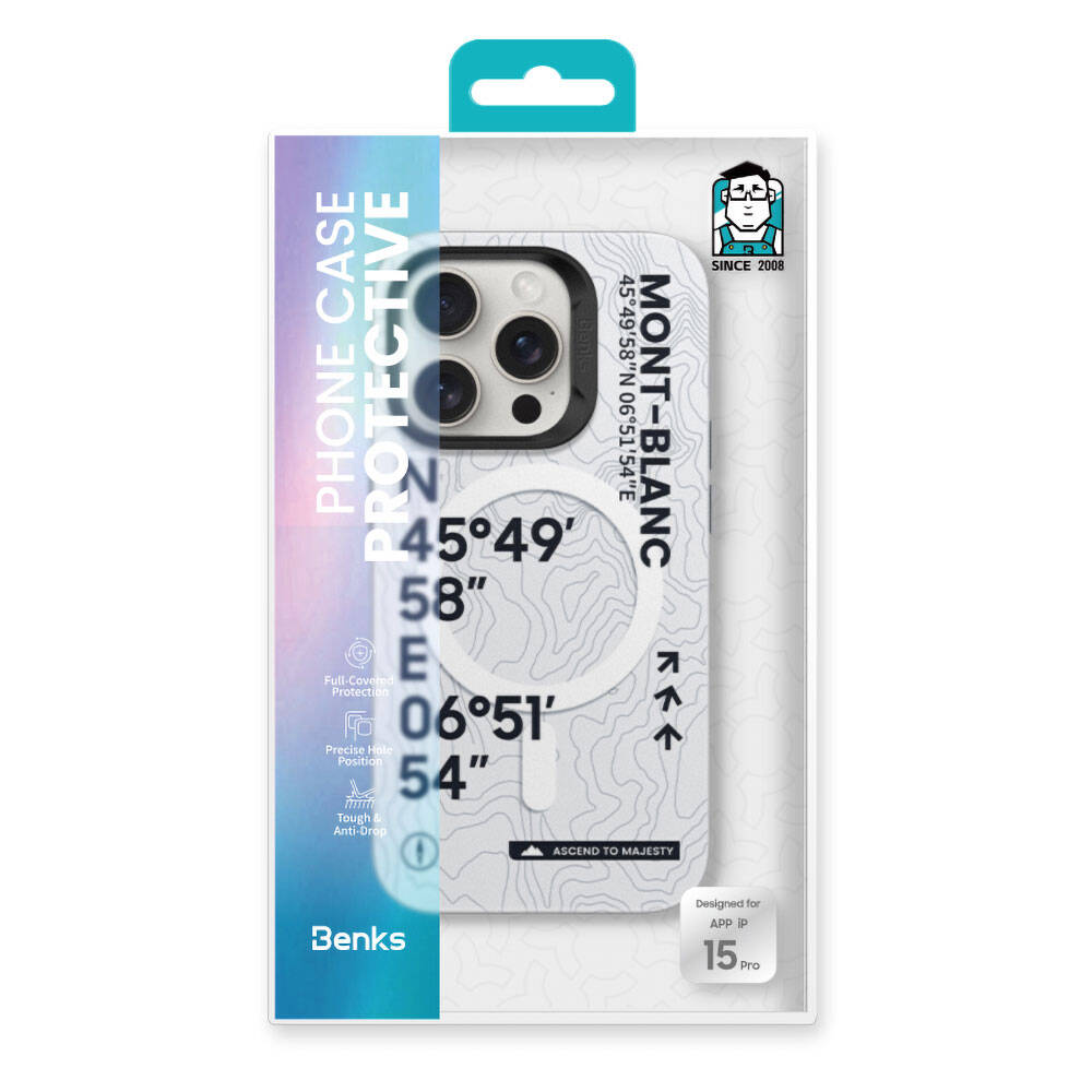 Apple iPhone 14 Pro Max Uyumlu Kılıf Magsafe Şarj Özellikli Koordinat Yazı Desenli Benks Summit Serisi Kapak - 4