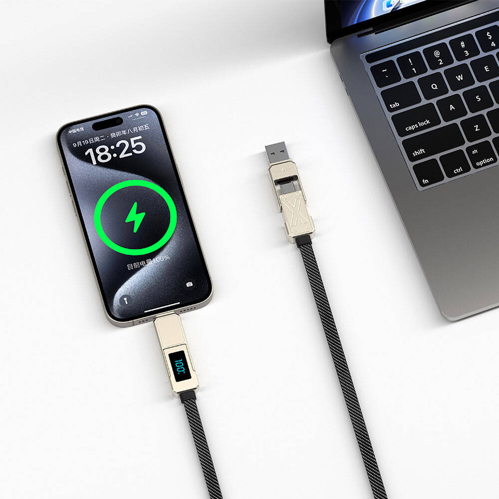 Wiwu Wi-C039 Titan Serisi 4in1 A+C to C+L LED Dijital Göstergeli Şarj ve Data Kablosu 1.5M - 3