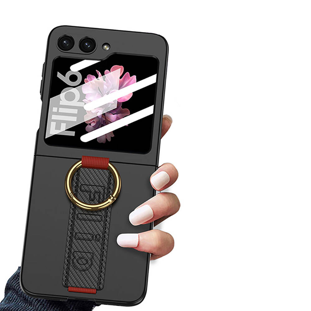 Samsung Galaxy Z Flip 6 Uyumlu Kılıf Kamera Korumalı Yüzüklü Karbon Tasarımlı Zore Flip Ring Kıpta Kapak - 2