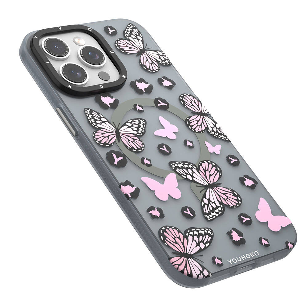 Apple iPhone 15 Pro Uyumlu Kılıf Magsafe Şarj Özellikli Kelebek Desenli Youngkit Shadow Dance Serisi Kapak - 6