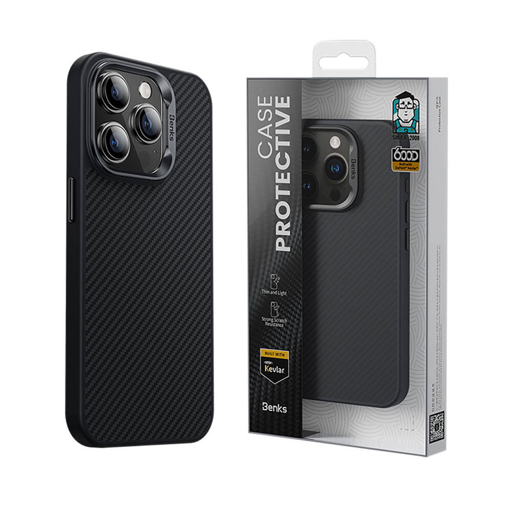 Apple iPhone 14 Pro Max Uyumlu Kılıf Karbon Fiber Magsafe Şarj Özellikli Benks Hybrid ArmorPro 600D Kevlar Kapak - 5
