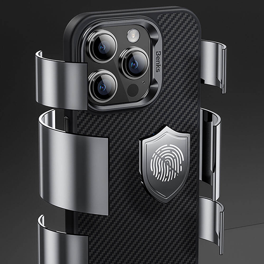 Apple iPhone 14 Pro Max Uyumlu Kılıf Karbon Fiber Magsafe Şarj Özellikli Benks Hybrid ArmorPro 600D Kevlar Kapak - 12