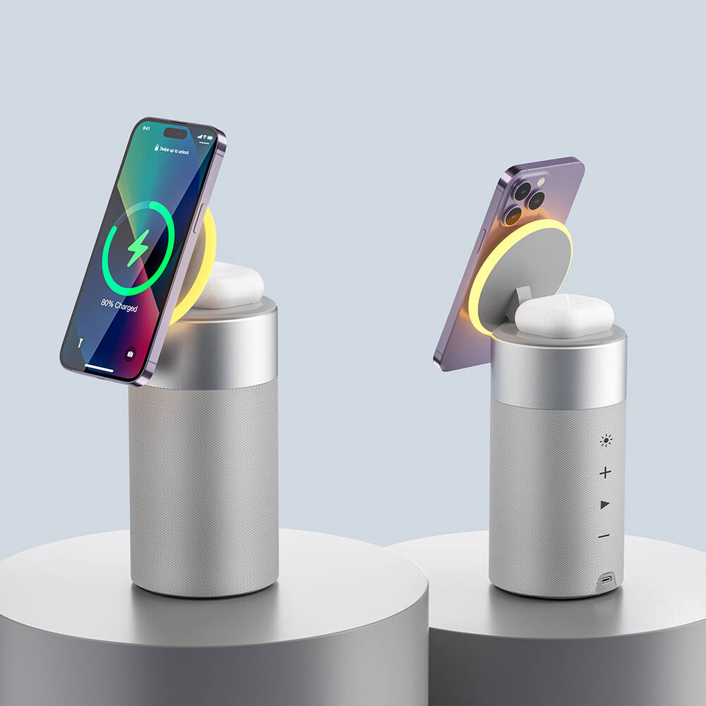 Wiwu Wi-W022 Kablosuz Şarj Standlı Ambiyans Işıklı Bluetooth Speaker Hoparlör - 4