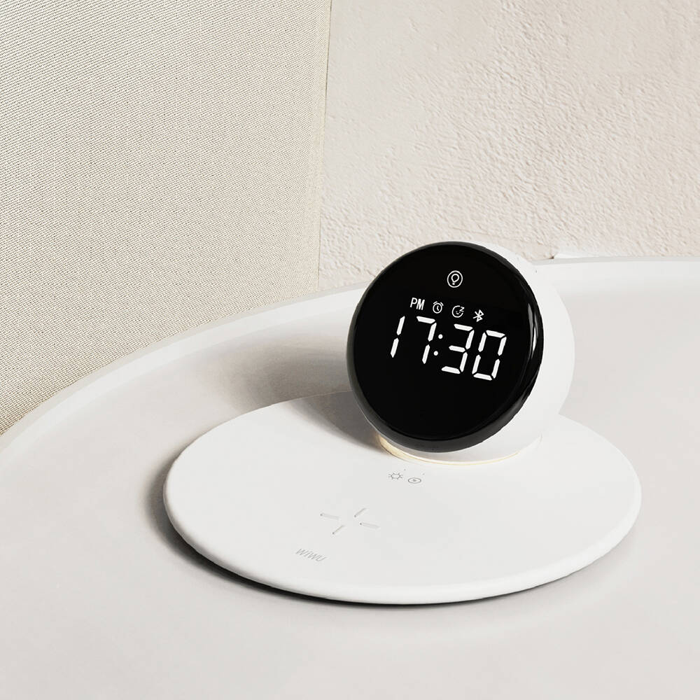 Wiwu Wi-W017 Kablosuz Şarj Standlı Çift Alarmlı Dijital Saatli Bluetooth Speaker Hoparlör - 4