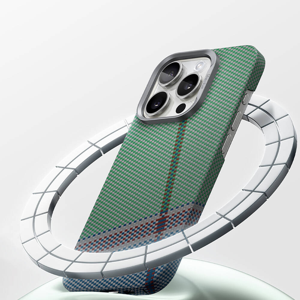 Apple iPhone 16 Pro Max Kılıf Magsafe Şarj Özellikli Karbon Fiber Tasarımlı Benks Passion Green ArmorAir Kevlar Kapak - 8