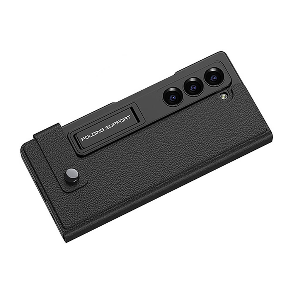 Samsung Galaxy Z Fold 6 Uyumlu Suni Deri Tasarımlı Kalem Bölmeli Zore Kıpta Kartlıklı Standlı Kapak - 3