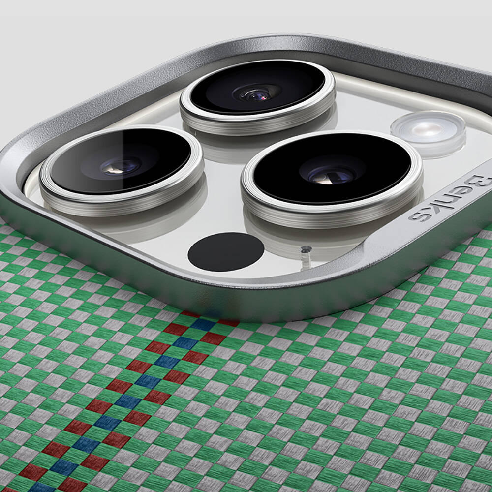 Apple iPhone 15 Pro Uyumlu Kılıf Magsafe Şarj Özellikli Karbon Fiber Tasarımlı Benks Passion Green ArmorAir Kevlar Kapak - 9