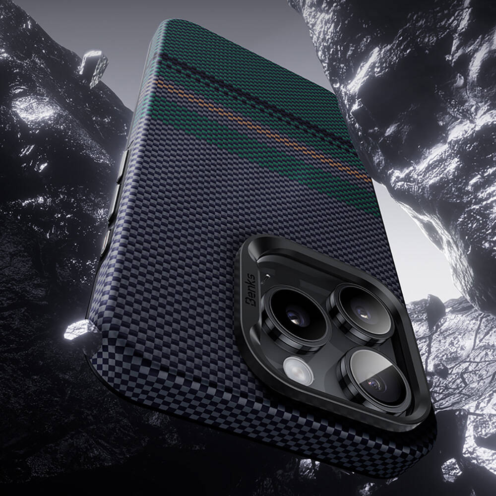 Apple iPhone 15 Pro Max Uyumlu Kılıf Magsafe Şarj Özellikli Karbon Fiber Tasarımlı Benks Aurora ArmorPro Kevlar Kapak - 7