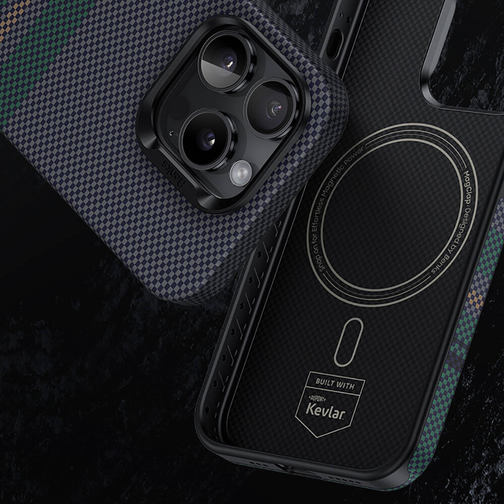 Apple iPhone 15 Pro Max Uyumlu Kılıf Magsafe Şarj Özellikli Karbon Fiber Tasarımlı Benks Aurora ArmorPro Kevlar Kapak - 10