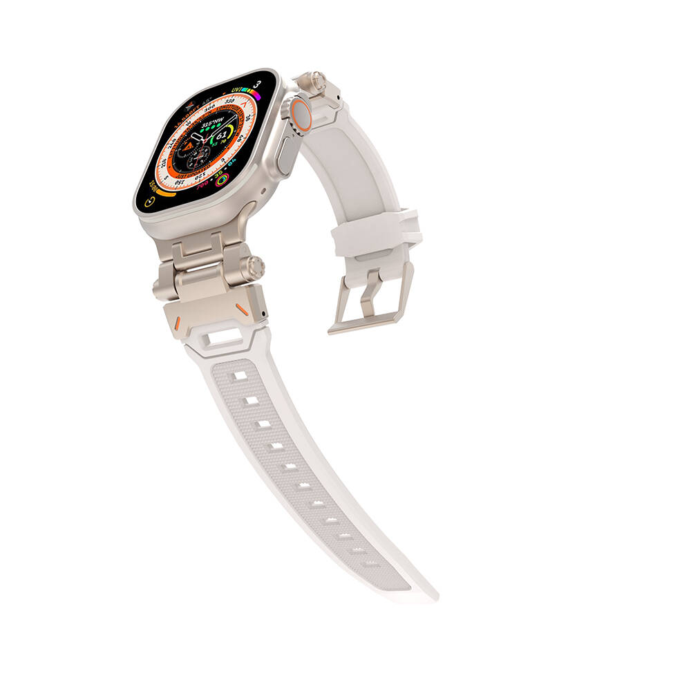 Apple Watch 44mm Uyumlu Zore KRD-108 Metal Başlıklı Silikon Kordon - 7