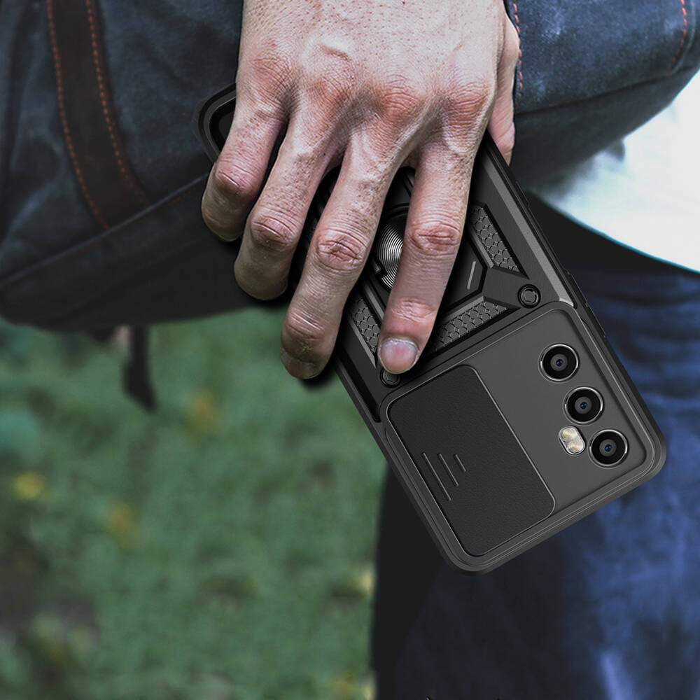 Realme C65 4G Uyumlu Kılıf Magnetik Standlı Kamera Korumalı Zore Sürgülü Vega Kapak - 4