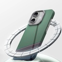 Apple iPhone 16 Plus Kılıf Magsafe Şarj Özellikli Karbon Fiber Tasarımlı Benks Passion Green ArmorAir Kevlar Kapak - 3