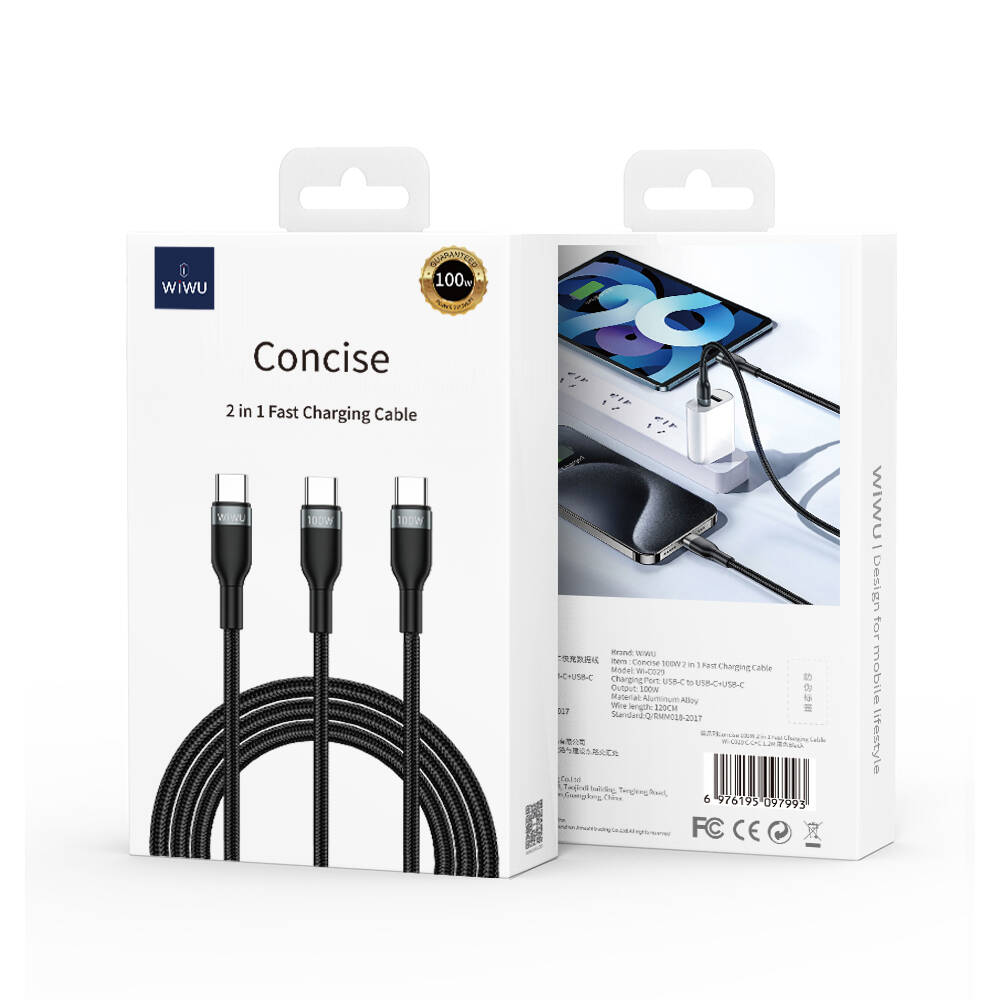 Wiwu Wi-C029 Concise Serisi 2in1 Type-C to Type-C - Lightning Data ve Şarj Kablosu 100W 1.2M - 1