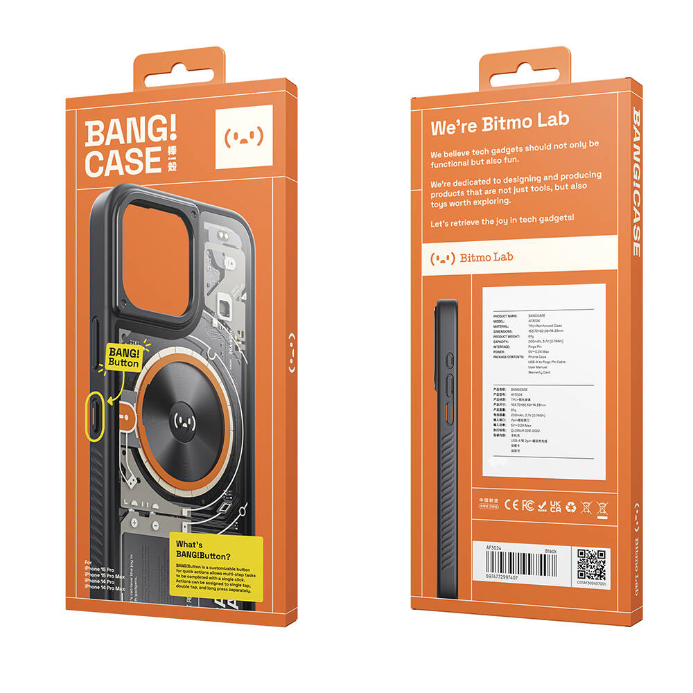Apple iPhone 14 Pro Uyumlu Kılıf Özelleştirilebilir 3 Fonksiyonlu Bluetooth Bağlantılı Bitmo Lab Bangcase Akıllı Magsafe Kapak - 21