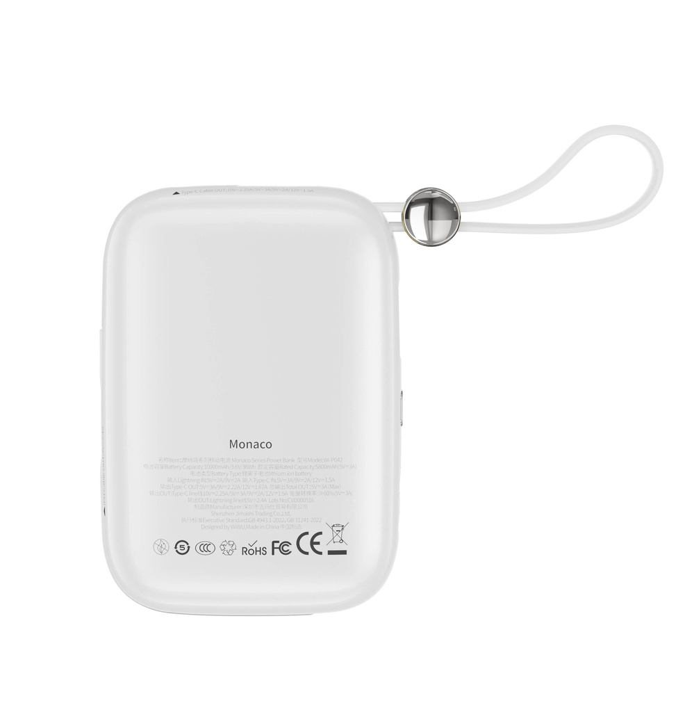 Wiwu Wi-P042 Monaco Serisi Lightning ve Type-C Kablolu Dijital LED Göstergeli Askılı Powerbank 10000mAh - 7