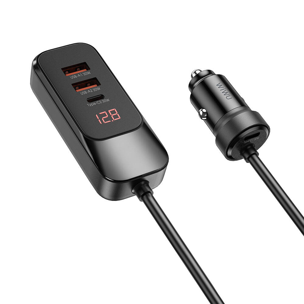 Wiwu Wi-QC015 Extend Serisi Dual Type-C + Dual USB-A Hızlı Şarj Özellikli Harici Portlu Araç Şarj Aleti 120W - 1