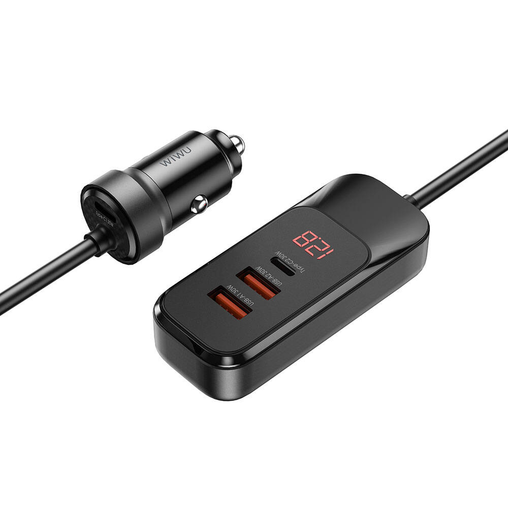 Wiwu Wi-QC015 Extend Serisi Dual Type-C + Dual USB-A Hızlı Şarj Özellikli Harici Portlu Araç Şarj Aleti 120W - 3