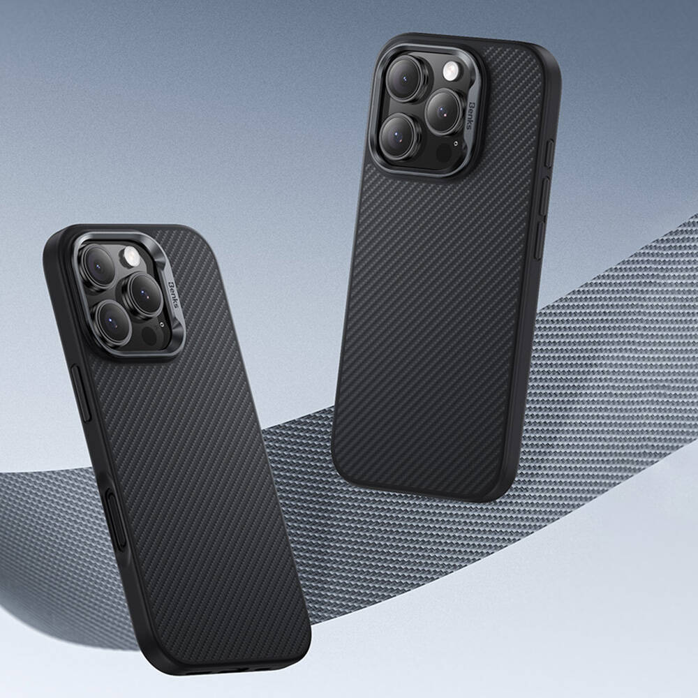 Apple iPhone 16 Pro Kılıf Karbon Fiber Magsafe Şarj Özellikli Benks Hybrid ArmorPro 600D Kevlar Kapak - 2