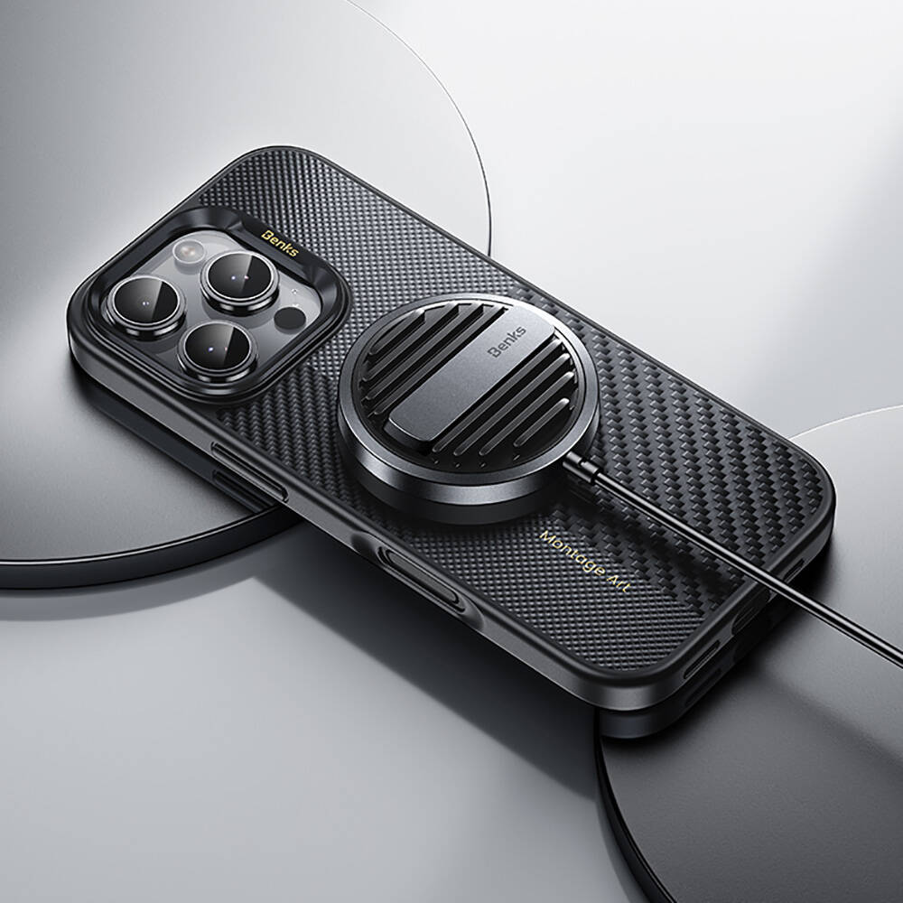 Apple iPhone 16 Kılıf Magsafe Şarj Özellikli Karbon Fiber Benks Montage Hybrid ArmorPro Kevlar Kapak - 6