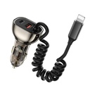 Wiwu Wi-QC019 Geek Serisi Type-C + Lightning Kablolu + USB-A Hızlı Şarj Özellikli Transparan Tasarımlı Araç Şarj Aleti 90W - 1