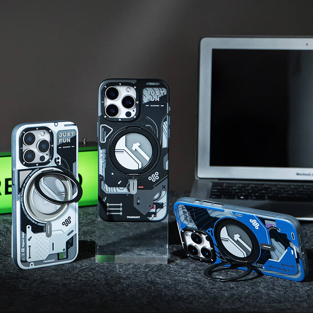 Apple iPhone 16 Pro Kılıf Magsafe Şarj Özellikli YoungKit 360° Standlı Starship Serisi Kapak - 7