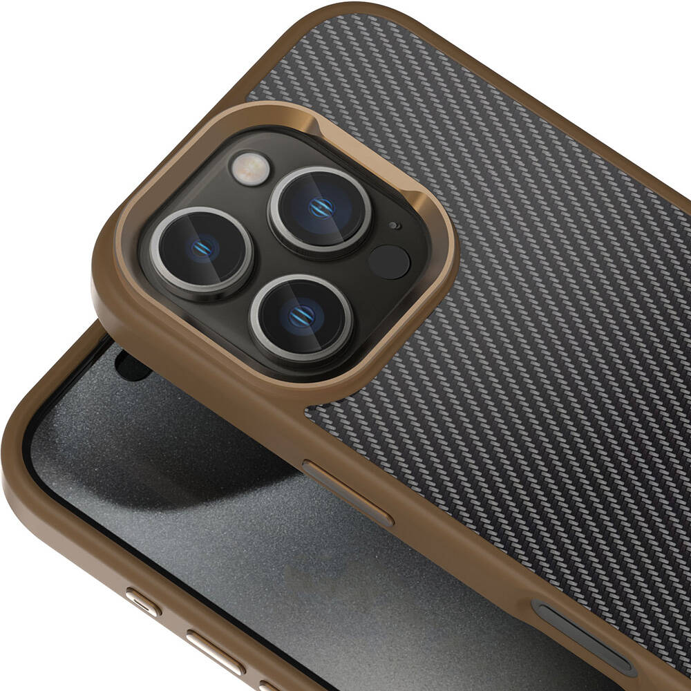 Apple iPhone 16 Pro Kılıf Karbon Fiber Görünümlü Parlak Kamera Çerçeveli Zore Venus Kapak - 1
