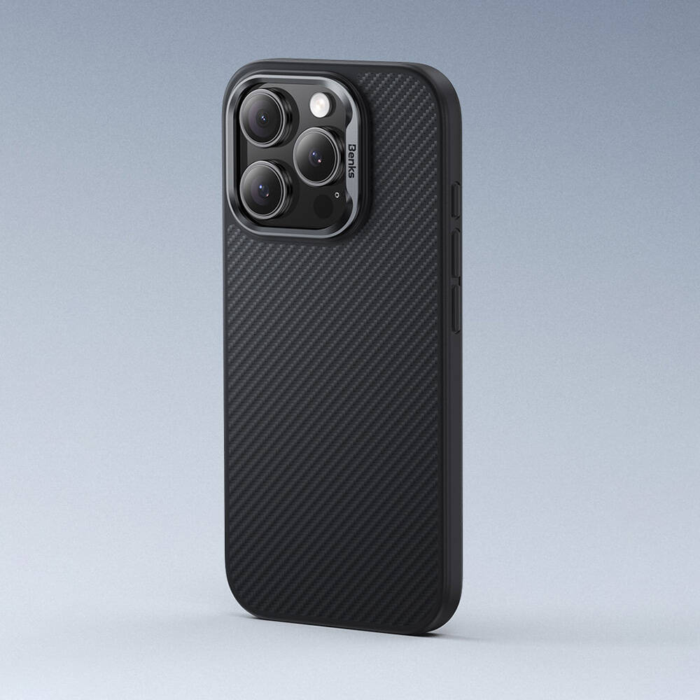 Apple iPhone 16 Kılıf Karbon Fiber Magsafe Şarj Özellikli Benks Hybrid ArmorPro 600D Kevlar Kapak - 9