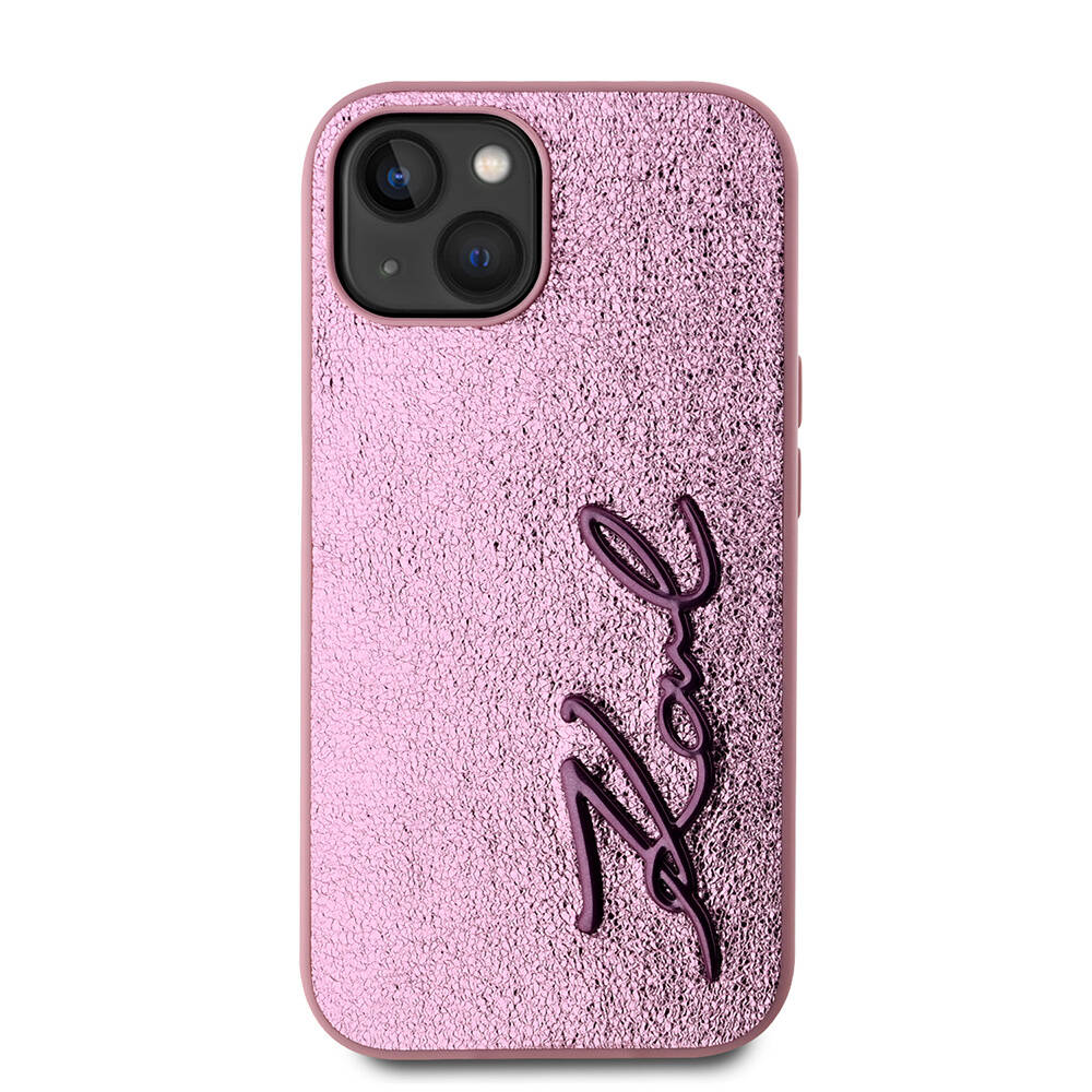 Apple iPhone 15 Uyumlu Kılıf Karl Lagerfeld Orjinal Lisanslı 3D KL Yazılı Tüylü Arka Yüzey Saffiano Rhinestones Kapak - 2