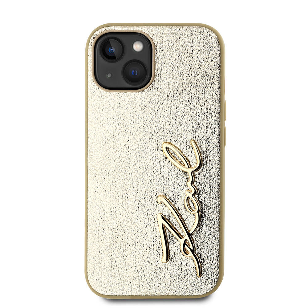 Apple iPhone 15 Uyumlu Kılıf Karl Lagerfeld Orjinal Lisanslı 3D KL Yazılı Tüylü Arka Yüzey Saffiano Rhinestones Kapak - 9